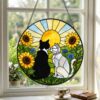 Custom Black White Cat Garden Stained Glass Suncatcher Window Hanging Pet Memorial Gift, Mom Grandma Gift For Her Friends - Style 5