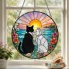 Custom Black White Cat Garden Stained Glass Suncatcher Window Hanging Pet Memorial Gift, Mom Grandma Gift For Her Friends - Style 6