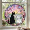 Custom Black White Cat Garden Stained Glass Suncatcher Window Hanging Pet Memorial Gift, Mom Grandma Gift For Her Friends - Style 7