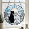 Custom Black White Cat Garden Stained Glass Suncatcher Window Hanging Pet Memorial Gift, Mom Grandma Gift For Her Friends - Style 8