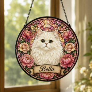 Custom Cat Memorial Suncatcher Gift, Custom Pet Portrait, Cat Stained Glass, Cat Lover Gift, Pet Loss Sympathy Gift, Pet Remembrance Gift - Style 2