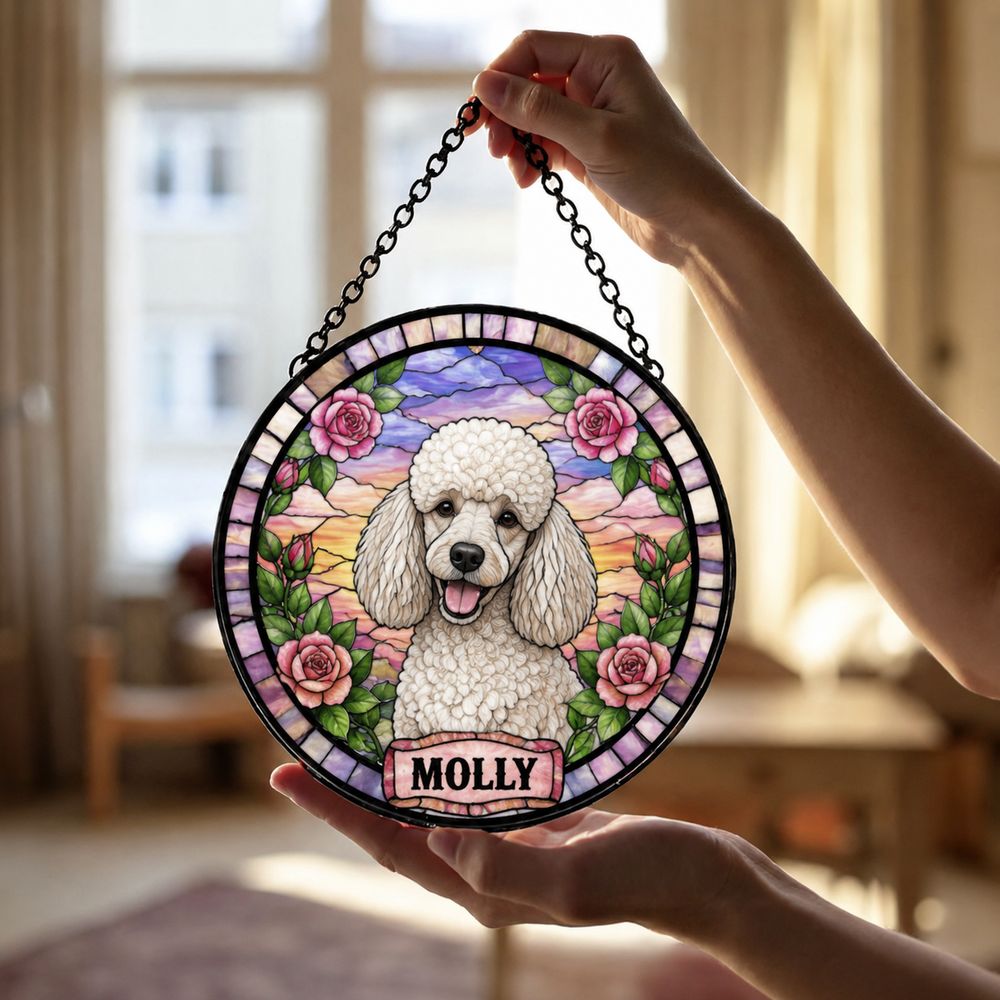 Custom Dog Photo Suncatcher, Stained Glass Pet Window Ornament, Personalized Dog Memorial Gift, Pet Lover Window Decor, For Dog Lovers Gift - Style 10