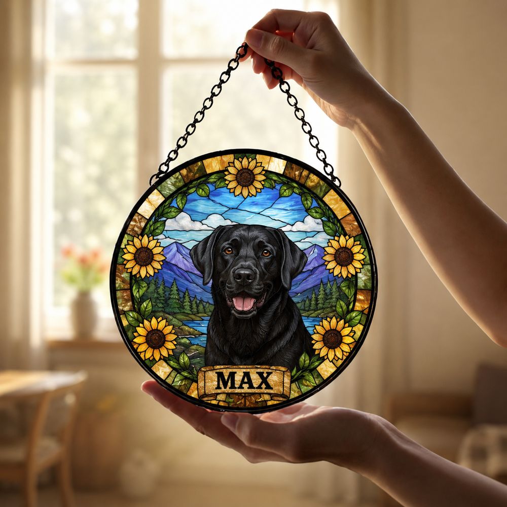 Custom Dog Photo Suncatcher, Stained Glass Pet Window Ornament, Personalized Dog Memorial Gift, Pet Lover Window Decor, For Dog Lovers Gift - Style 2