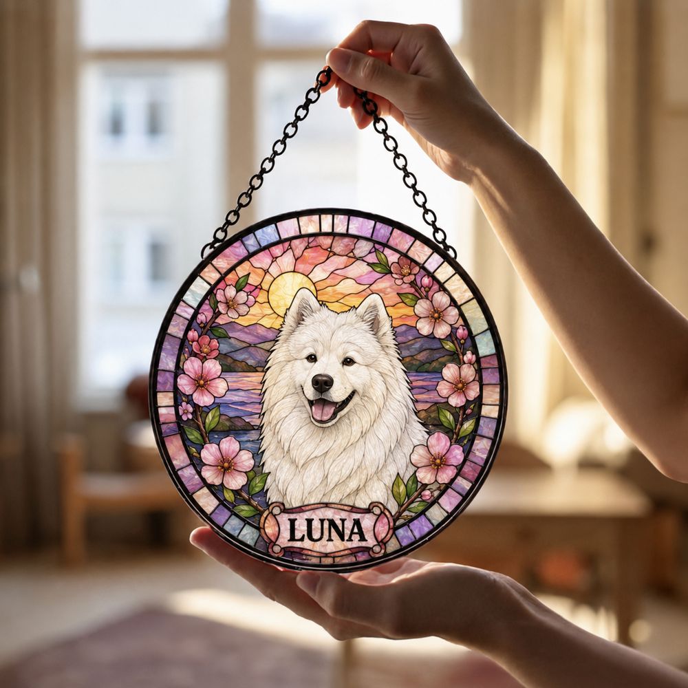 Custom Dog Photo Suncatcher, Stained Glass Pet Window Ornament, Personalized Dog Memorial Gift, Pet Lover Window Decor, For Dog Lovers Gift - Style 3