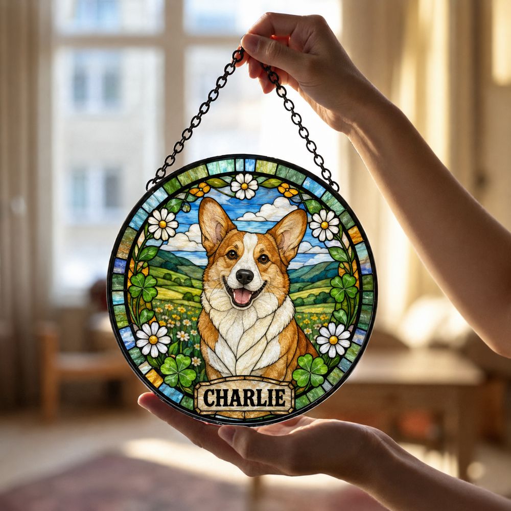 Custom Dog Photo Suncatcher, Stained Glass Pet Window Ornament, Personalized Dog Memorial Gift, Pet Lover Window Decor, For Dog Lovers Gift - Style 4
