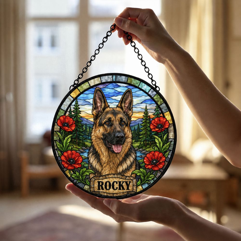 Custom Dog Photo Suncatcher, Stained Glass Pet Window Ornament, Personalized Dog Memorial Gift, Pet Lover Window Decor, For Dog Lovers Gift - Style 5