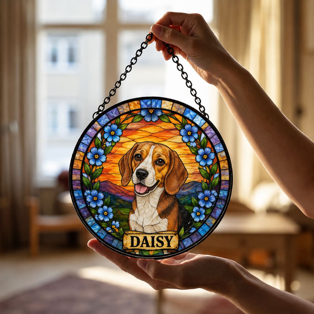 Custom Dog Photo Suncatcher, Stained Glass Pet Window Ornament, Personalized Dog Memorial Gift, Pet Lover Window Decor, For Dog Lovers Gift - Style 6