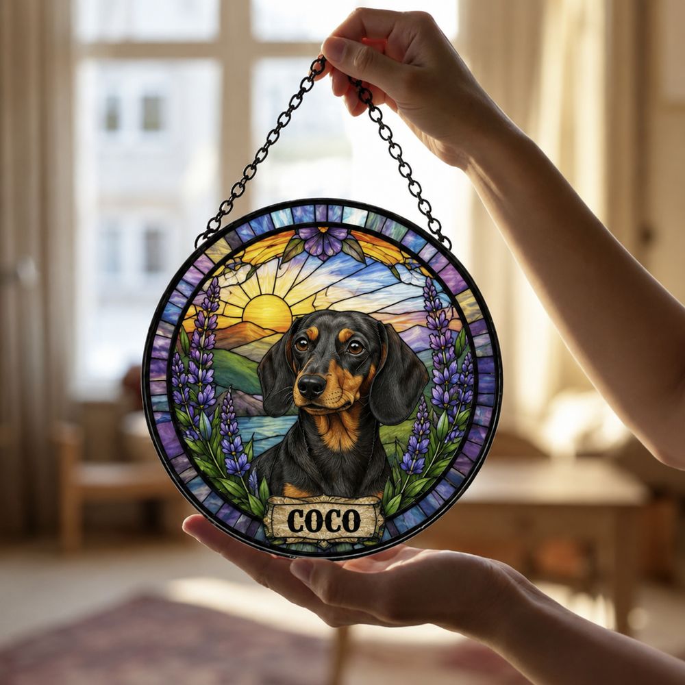 Custom Dog Photo Suncatcher, Stained Glass Pet Window Ornament, Personalized Dog Memorial Gift, Pet Lover Window Decor, For Dog Lovers Gift - Style 8