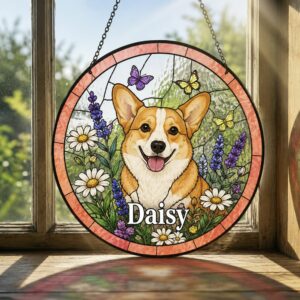 Custom Dog Portrait Art Suncatcher,Custom Pet Portrait,Stained Glass Dog Memorial,Custom Dog Portrait From Photo,Indoor Decor - Style 2