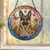 Custom Dog Portrait Stained Glass Suncatcher, Pet Memorial Stained Glass Photo Suncatcher, Dog Memorial Gift, Dog Loss, Pet Loss Gift - Style 6