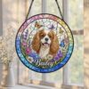 Custom Dog Portrait Stained Glass Suncatcher, Pet Memorial Stained Glass Photo Suncatcher, Dog Memorial Gift, Dog Loss, Pet Loss Gift - Style 8