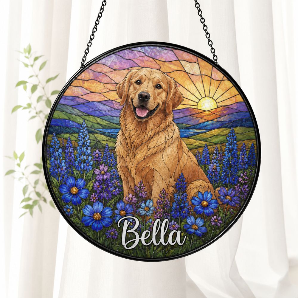 Custom Dog Suncatcher Stained Glass, Custom Pet Photo Suncatcher, Custom Pet Memorial Keepsake, Dog Loss Gift, Pet Portrait From Photo - Style 1