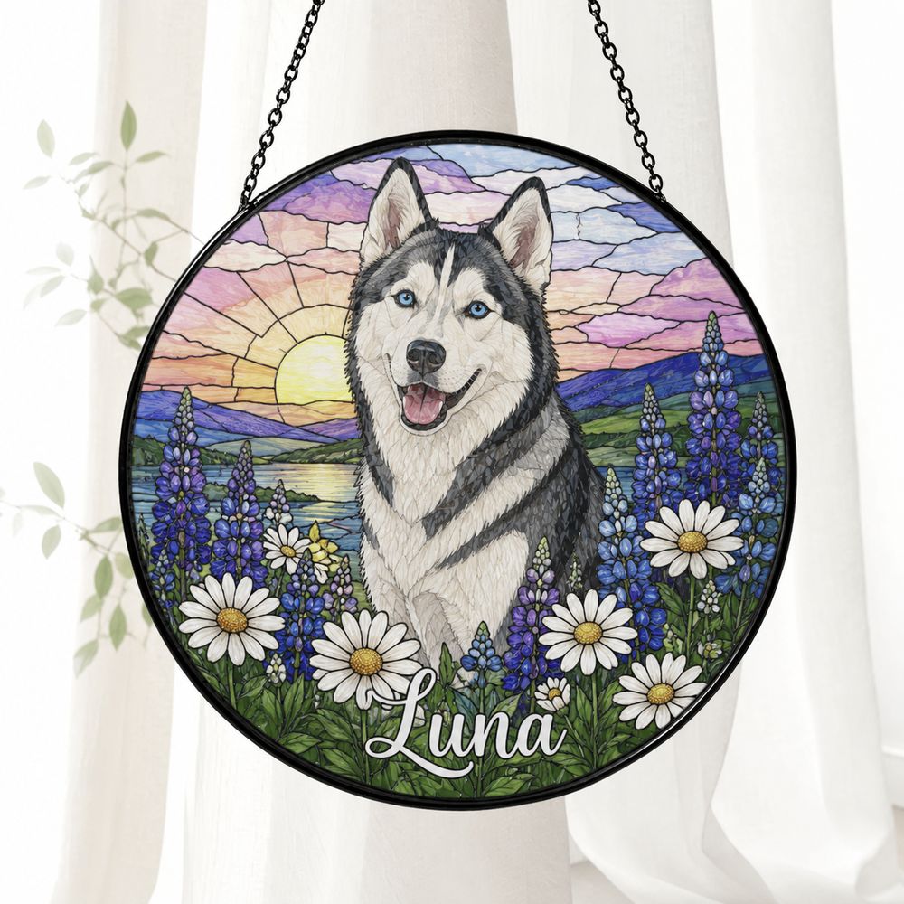 Custom Dog Suncatcher Stained Glass, Custom Pet Photo Suncatcher, Custom Pet Memorial Keepsake, Dog Loss Gift, Pet Portrait From Photo - Style 3