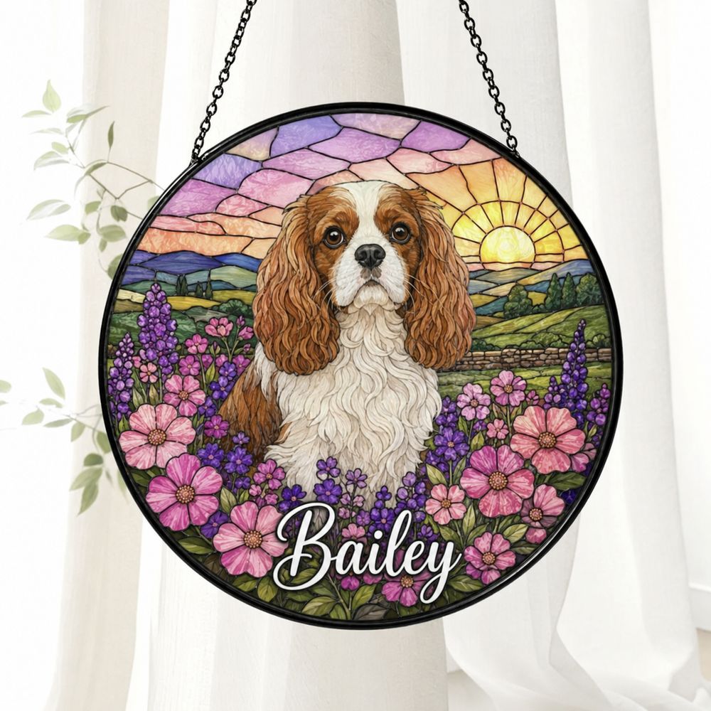 Custom Dog Suncatcher Stained Glass, Custom Pet Photo Suncatcher, Custom Pet Memorial Keepsake, Dog Loss Gift, Pet Portrait From Photo - Style 6