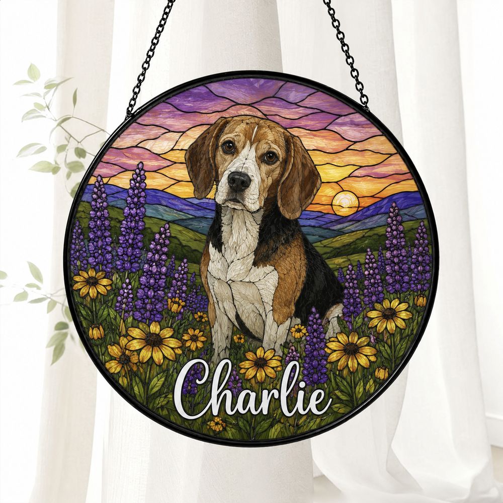 Custom Dog Suncatcher Stained Glass, Custom Pet Photo Suncatcher, Custom Pet Memorial Keepsake, Dog Loss Gift, Pet Portrait From Photo - Style 7