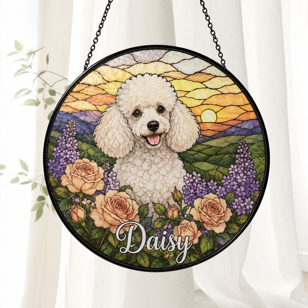 Custom Dog Suncatcher Stained Glass, Custom Pet Photo Suncatcher, Custom Pet Memorial Keepsake, Dog Loss Gift, Pet Portrait From Photo - Style 8
