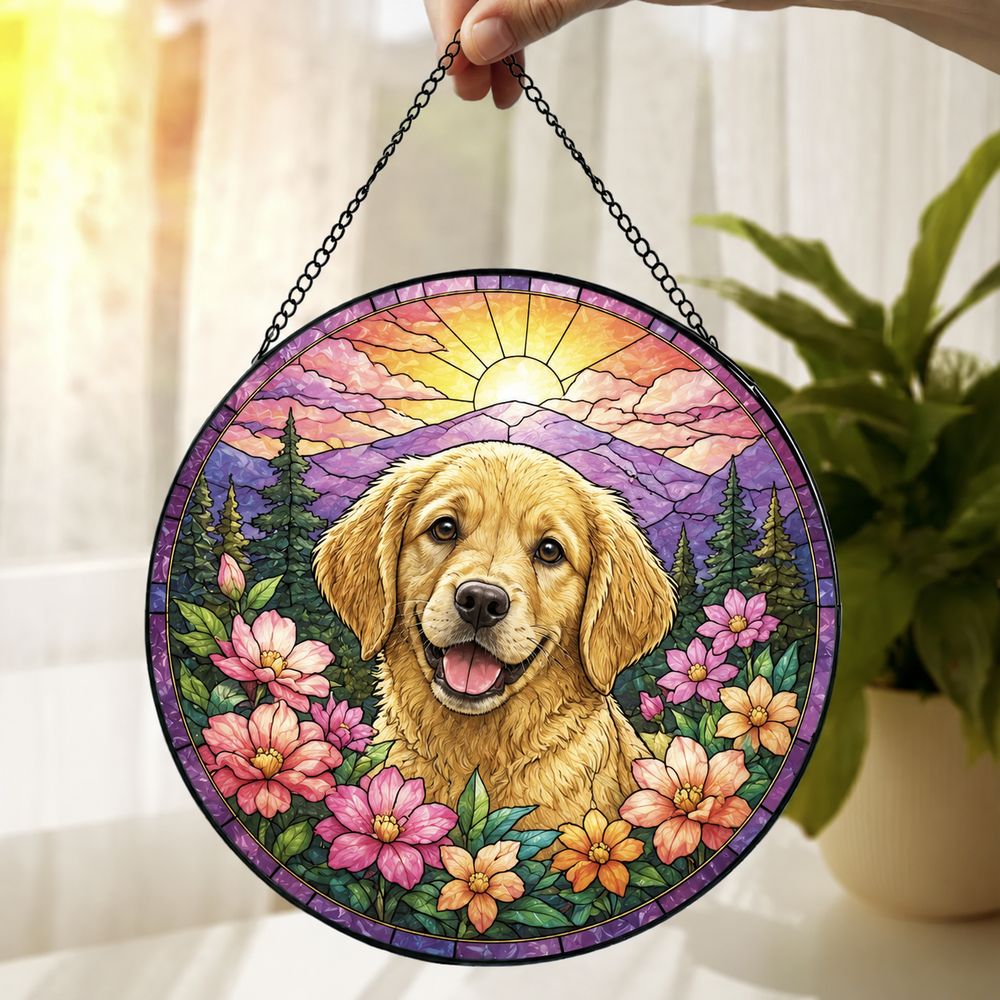 Custom Pet Memorial Stained Glass Suncatcher, Loss Of Pet Sympathy Gift, Custom Dog Portrait From Photo, Personalized Custom Art Suncatcher - Style 1