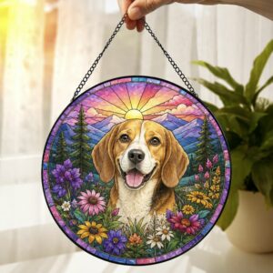Custom Pet Memorial Stained Glass Suncatcher, Loss Of Pet Sympathy Gift, Custom Dog Portrait From Photo, Personalized Custom Art Suncatcher - Style 2