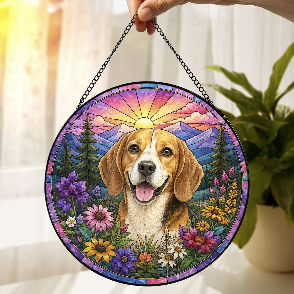 Custom Pet Memorial Stained Glass Suncatcher, Loss Of Pet Sympathy Gift, Custom Dog Portrait From Photo, Personalized Custom Art Suncatcher - Style 2