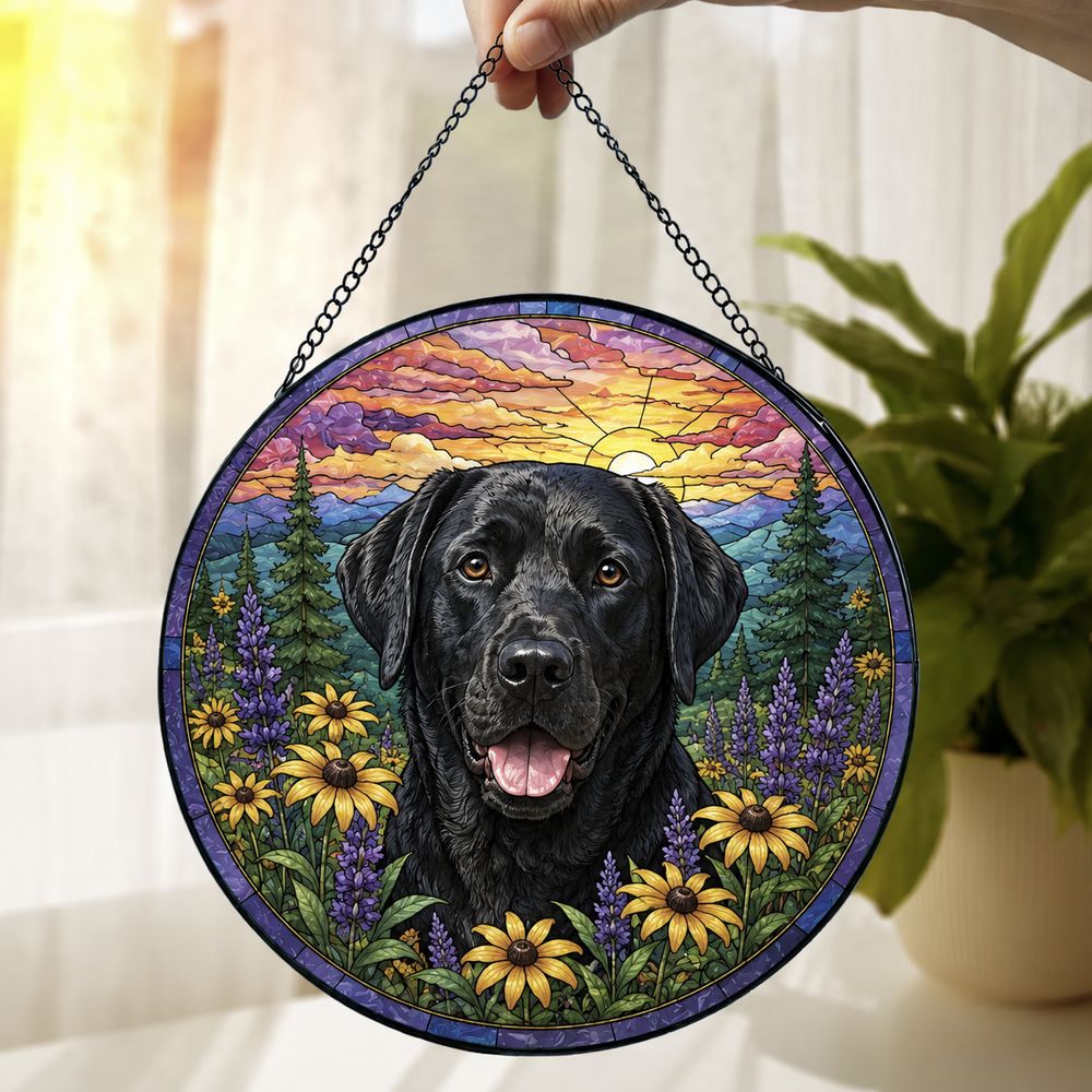 Custom Pet Memorial Stained Glass Suncatcher, Loss Of Pet Sympathy Gift, Custom Dog Portrait From Photo, Personalized Custom Art Suncatcher - Style 3