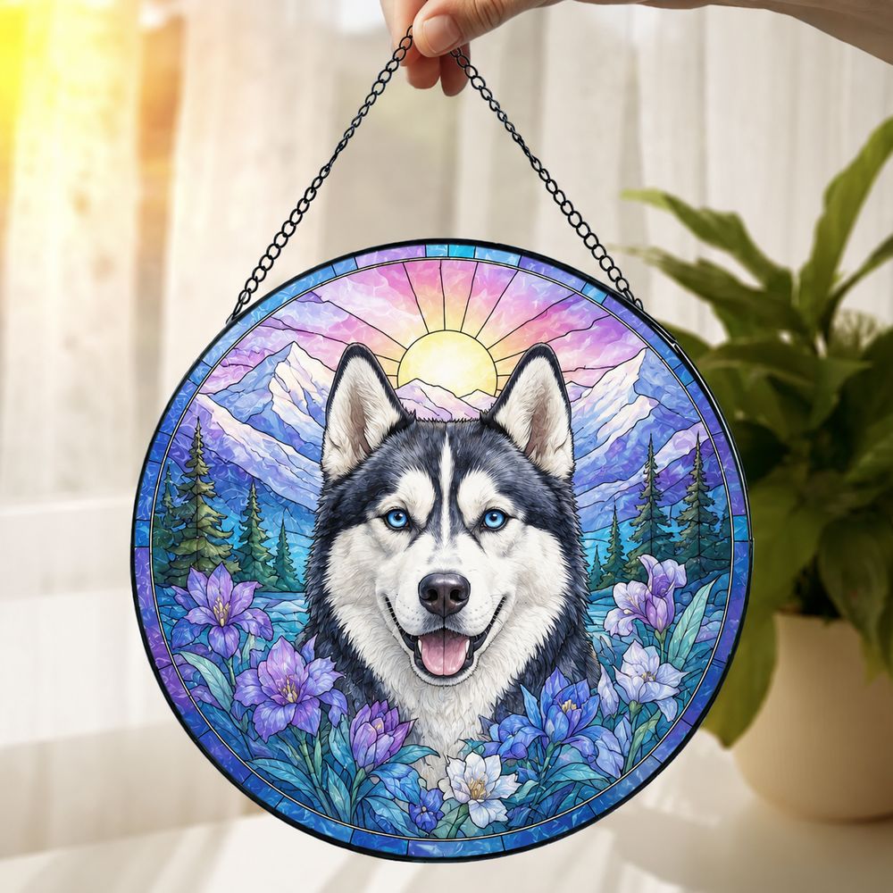Custom Pet Memorial Stained Glass Suncatcher, Loss Of Pet Sympathy Gift, Custom Dog Portrait From Photo, Personalized Custom Art Suncatcher - Style 4