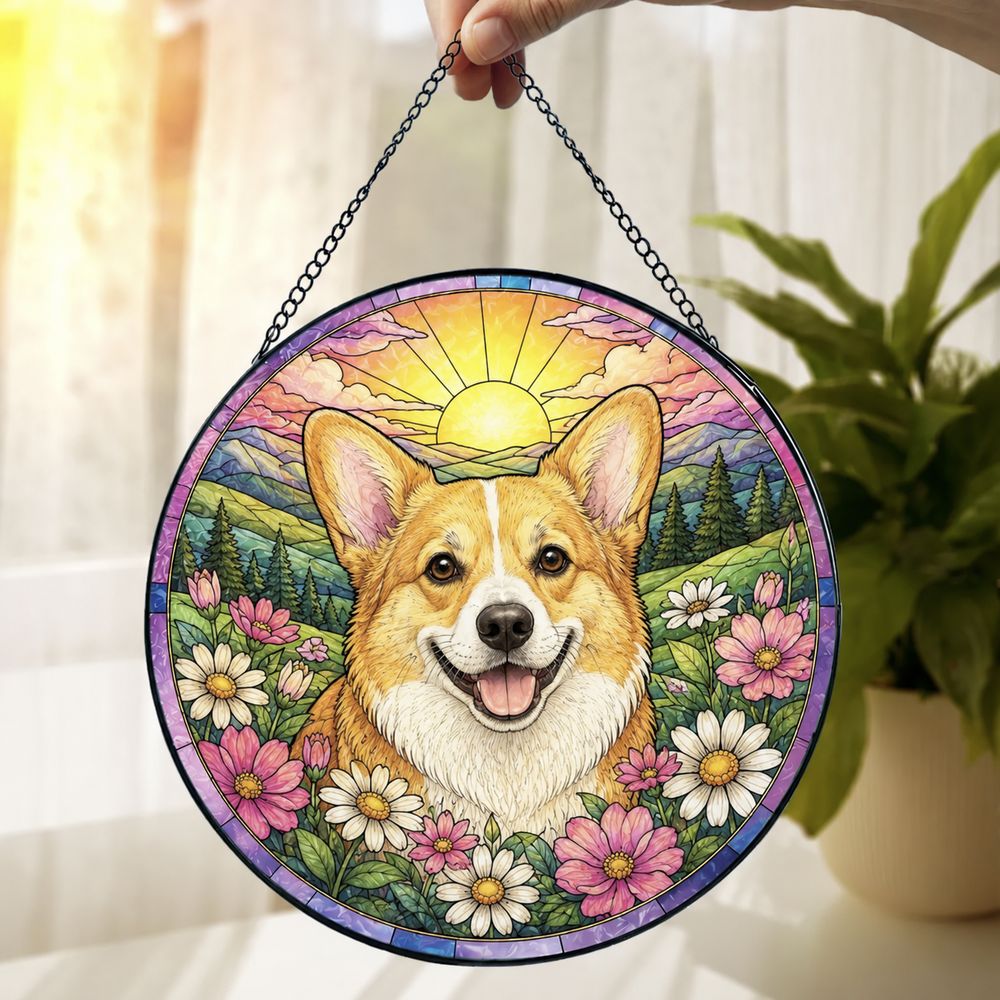 Custom Pet Memorial Stained Glass Suncatcher, Loss Of Pet Sympathy Gift, Custom Dog Portrait From Photo, Personalized Custom Art Suncatcher - Style 6