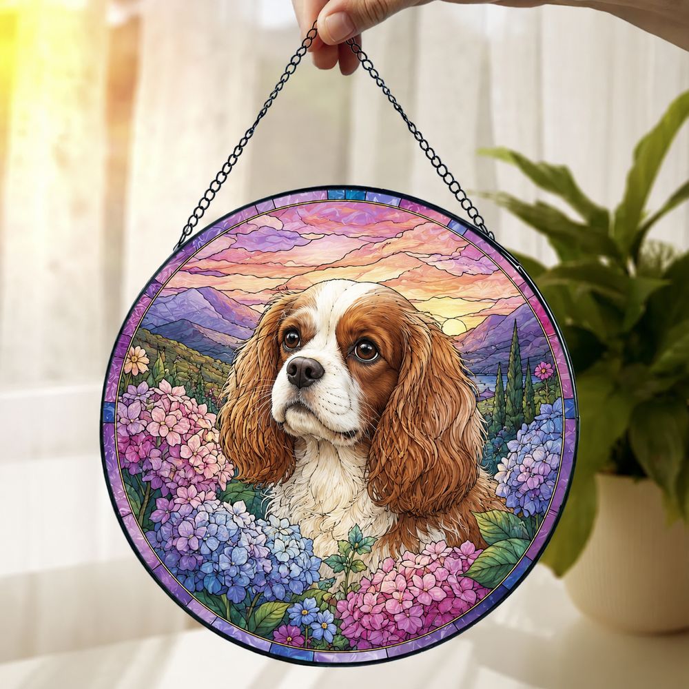 Custom Pet Memorial Stained Glass Suncatcher, Loss Of Pet Sympathy Gift, Custom Dog Portrait From Photo, Personalized Custom Art Suncatcher - Style 7
