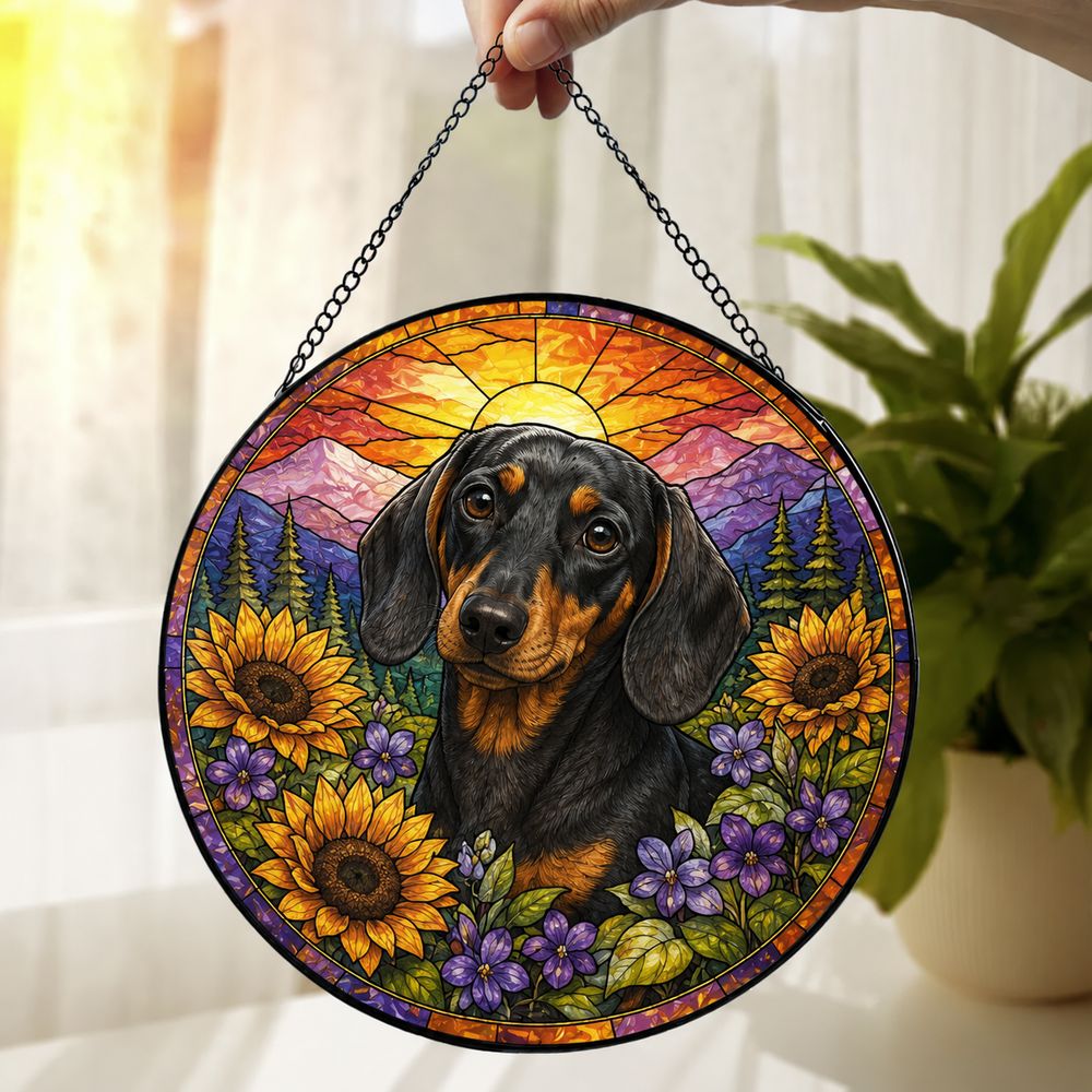 Custom Pet Memorial Stained Glass Suncatcher, Loss Of Pet Sympathy Gift, Custom Dog Portrait From Photo, Personalized Custom Art Suncatcher - Style 9