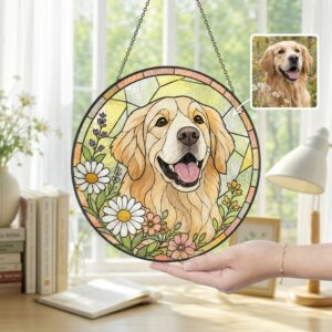 Custom Pet Portrait Glass Suncatcher, Dog Cat Glass Art, Pet Window Hangings, Pet Portrait From Photo, Pet Memorial Gift, Pet Lover Gift - Style 1