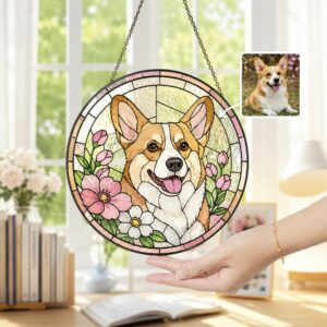 Custom Pet Portrait Glass Suncatcher, Dog Cat Glass Art, Pet Window Hangings, Pet Portrait From Photo, Pet Memorial Gift, Pet Lover Gift - Style 2