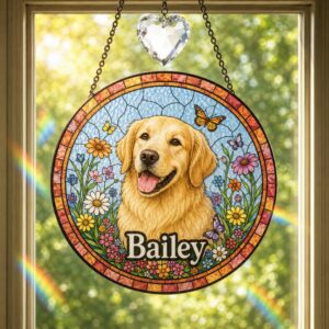 Custom Pet Portrait Stained Glass Suncatcher, Dog Memorial Ornament, Custom Dog Portrait From Photo, Pet Memorial Gift, Window Hangings - Style 1