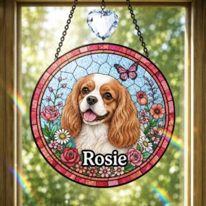 Custom Pet Portrait Stained Glass Suncatcher, Dog Memorial Ornament, Custom Dog Portrait From Photo, Pet Memorial Gift, Window Hangings - Style 2
