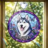 Custom Pet Portrait Stained Glass Suncatcher, Dog Memorial Ornament, Custom Dog Portrait From Photo, Pet Memorial Gift, Window Hangings - Style 7