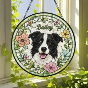 Custom Pet Portrait Stained Glass Suncatcher, Dog Suncatcher Memorial, Dog Portrait Art Suncatcher, Personalized Pet Portrait - Style 1