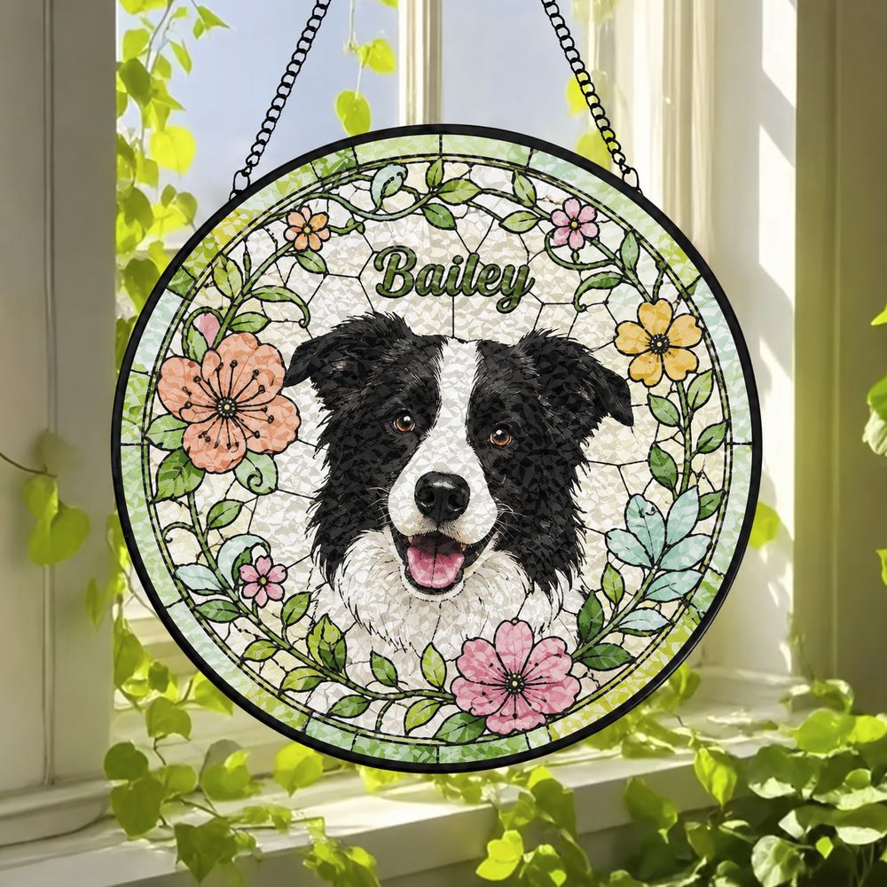 Custom Pet Portrait Stained Glass Suncatcher, Dog Suncatcher Memorial, Dog Portrait Art Suncatcher, Personalized Pet Portrait - Style 1