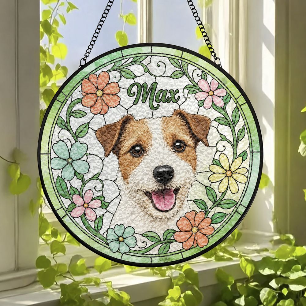 Custom Pet Portrait Stained Glass Suncatcher, Dog Suncatcher Memorial, Dog Portrait Art Suncatcher, Personalized Pet Portrait - Style 10