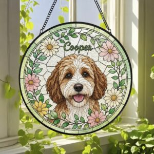 Custom Pet Portrait Stained Glass Suncatcher, Dog Suncatcher Memorial, Dog Portrait Art Suncatcher, Personalized Pet Portrait - Style 2