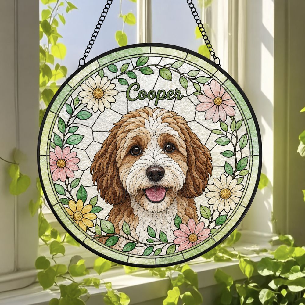 Custom Pet Portrait Stained Glass Suncatcher, Dog Suncatcher Memorial, Dog Portrait Art Suncatcher, Personalized Pet Portrait - Style 2