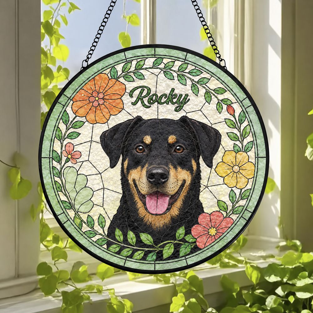 Custom Pet Portrait Stained Glass Suncatcher, Dog Suncatcher Memorial, Dog Portrait Art Suncatcher, Personalized Pet Portrait - Style 6