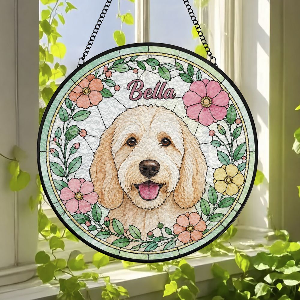 Custom Pet Portrait Stained Glass Suncatcher, Dog Suncatcher Memorial, Dog Portrait Art Suncatcher, Personalized Pet Portrait - Style 7