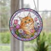 Custom Pet Portrait Stained Glass Suncatcher, Personalized Cat Suncatcher, Pet Keepsake Glass Suncatcher, Memorial Gift For Cat Lover - Style 1