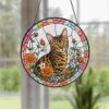 Custom Pet Portrait Stained Glass Suncatcher, Personalized Cat Suncatcher, Pet Keepsake Glass Suncatcher, Memorial Gift For Cat Lover - Style 10