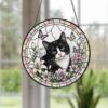 Custom Pet Portrait Stained Glass Suncatcher, Personalized Cat Suncatcher, Pet Keepsake Glass Suncatcher, Memorial Gift For Cat Lover - Style 3