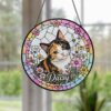 Custom Pet Portrait Stained Glass Suncatcher, Personalized Cat Suncatcher, Pet Keepsake Glass Suncatcher, Memorial Gift For Cat Lover - Style 5