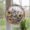 Custom Pet Portrait Stained Glass Suncatcher, Personalized Cat Suncatcher, Pet Keepsake Glass Suncatcher, Memorial Gift For Cat Lover - Style 7