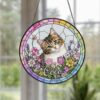 Custom Pet Portrait Stained Glass Suncatcher, Personalized Cat Suncatcher, Pet Keepsake Glass Suncatcher, Memorial Gift For Cat Lover - Style 8