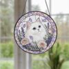 Custom Pet Portrait Stained Glass Suncatcher, Personalized Cat Suncatcher, Pet Keepsake Glass Suncatcher, Memorial Gift For Cat Lover - Style 9