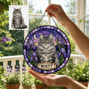 Custom Pet Portrait Stained Glass Suncatcher, Personalized Dog Cat Memorial Window Decor, Dog Cat Loss Sympathy Gift, Pet Tribute Hanging Ornament - Style 2