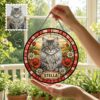 Custom Pet Portrait Stained Glass Suncatcher, Personalized Dog Cat Memorial Window Decor, Dog Cat Loss Sympathy Gift, Pet Tribute Hanging Ornament - Style 5