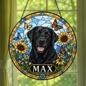 Custom Pet Portrait Stained Glass Suncatcher, Stained Glass Dog Memorial, Custom Dog Portrait From Photo, Sympathy Gifts, Stained Glass Dog - Style 2